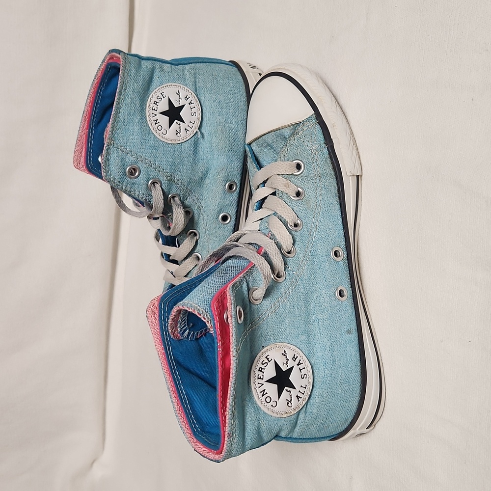 Converse All Star High Tops Chuck Taylor girls Size 2US Junior Fold Blue Pink